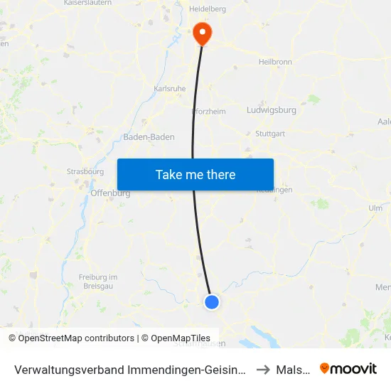 Verwaltungsverband Immendingen-Geisingen to Malsch map