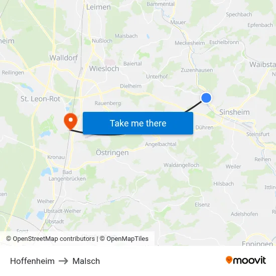 Hoffenheim to Malsch map