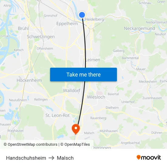 Handschuhsheim to Malsch map