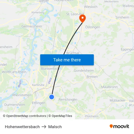 Hohenwettersbach to Malsch map