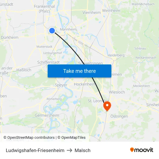 Ludwigshafen-Friesenheim to Malsch map