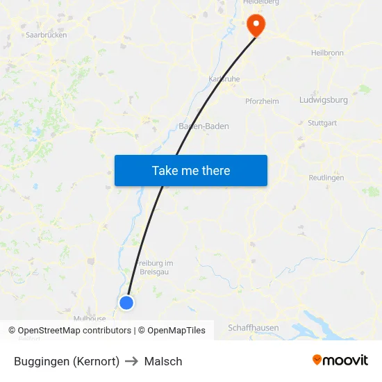 Buggingen (Kernort) to Malsch map