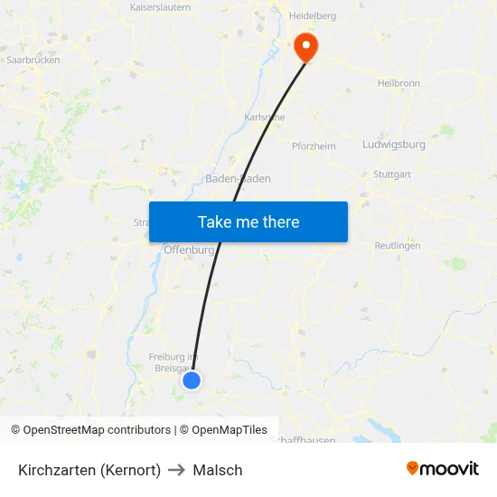 Kirchzarten (Kernort) to Malsch map