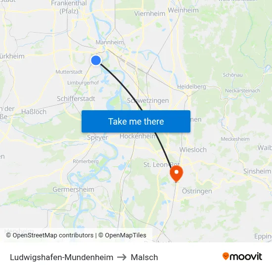 Ludwigshafen-Mundenheim to Malsch map