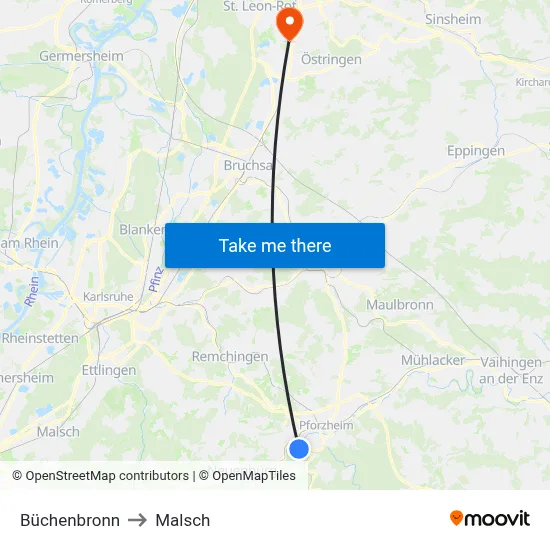 Büchenbronn to Malsch map