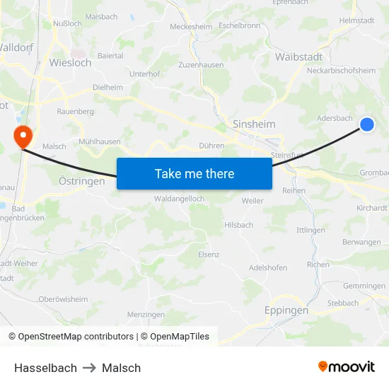 Hasselbach to Malsch map