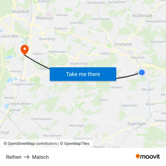 Reihen to Malsch map