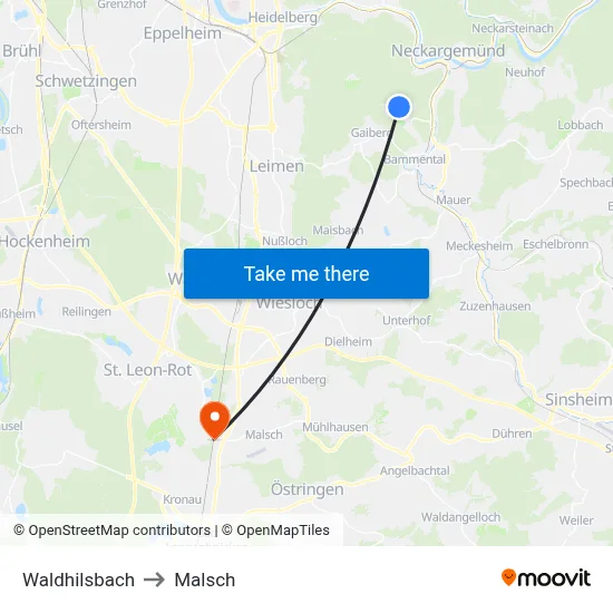 Waldhilsbach to Malsch map