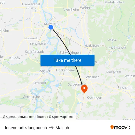 Innenstadt/Jungbusch to Malsch map