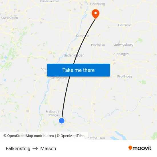 Falkensteig to Malsch map
