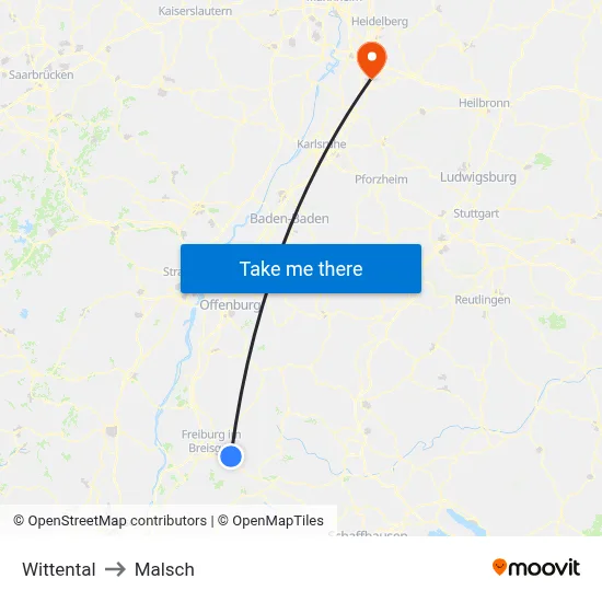 Wittental to Malsch map