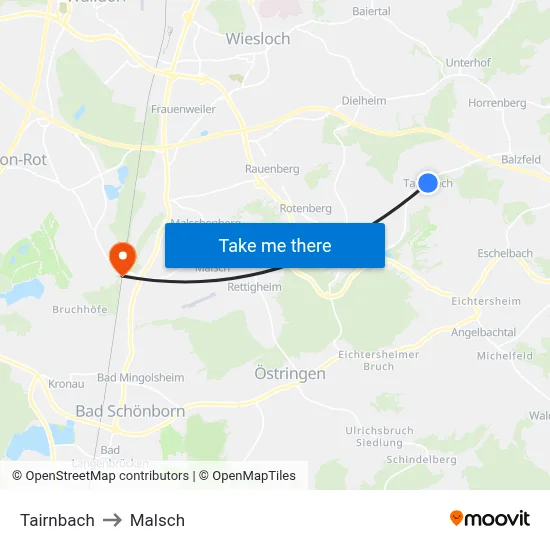 Tairnbach to Malsch map