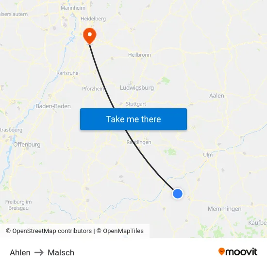 Ahlen to Malsch map