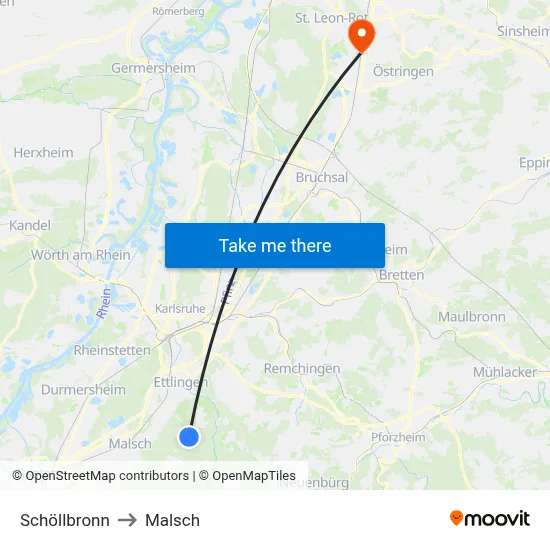 Schöllbronn to Malsch map
