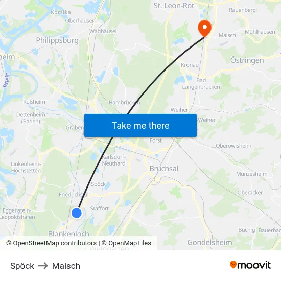 Spöck to Malsch map