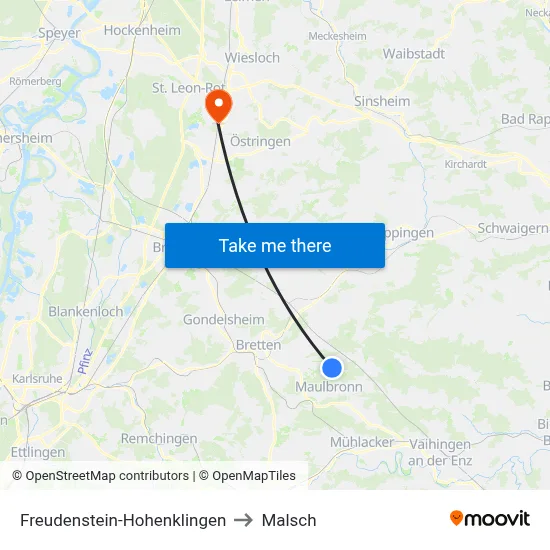 Freudenstein-Hohenklingen to Malsch map