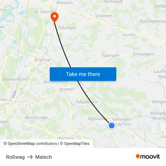 Roßwag to Malsch map