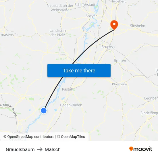 Grauelsbaum to Malsch map