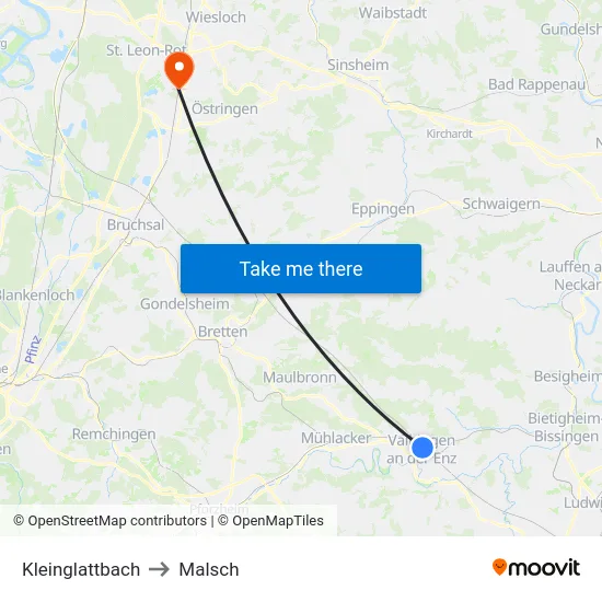 Kleinglattbach to Malsch map