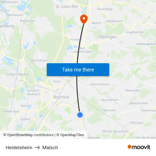 Heidelsheim to Malsch map