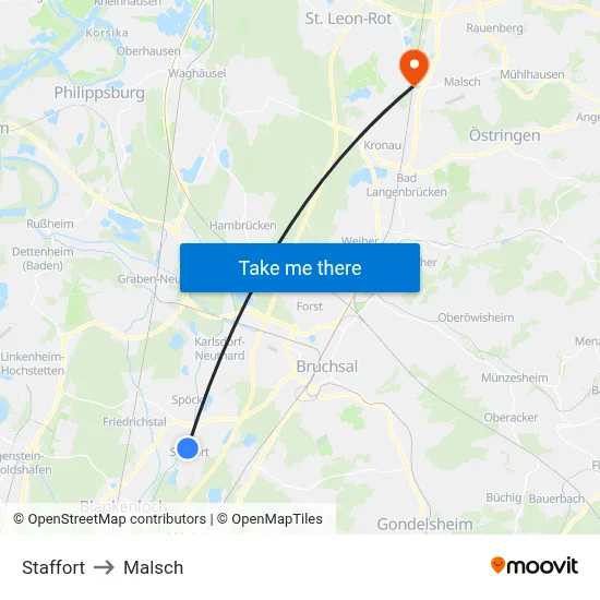Staffort to Malsch map