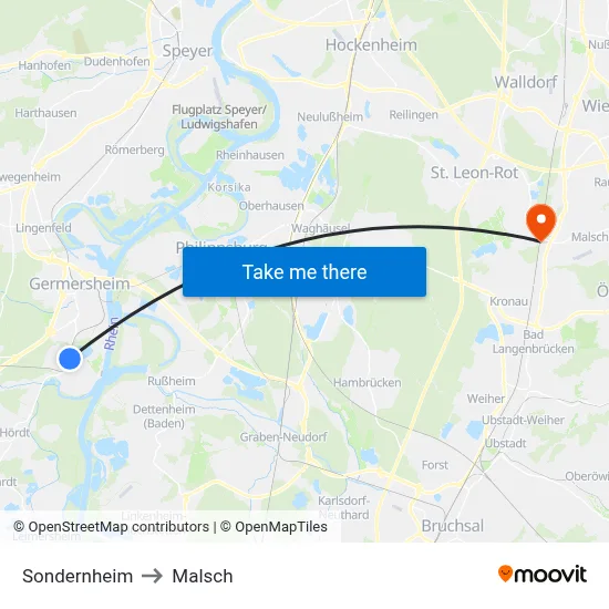 Sondernheim to Malsch map