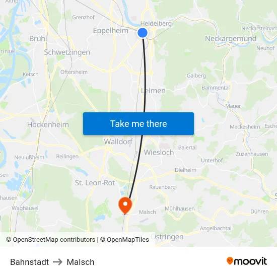 Bahnstadt to Malsch map