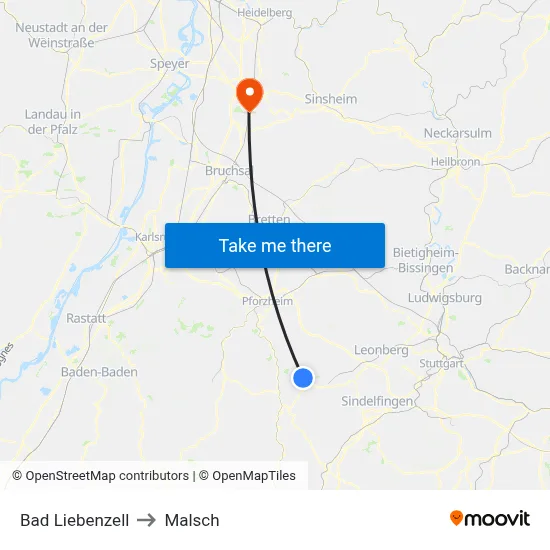 Bad Liebenzell to Malsch map