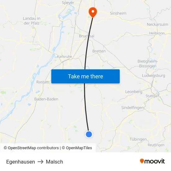 Egenhausen to Malsch map