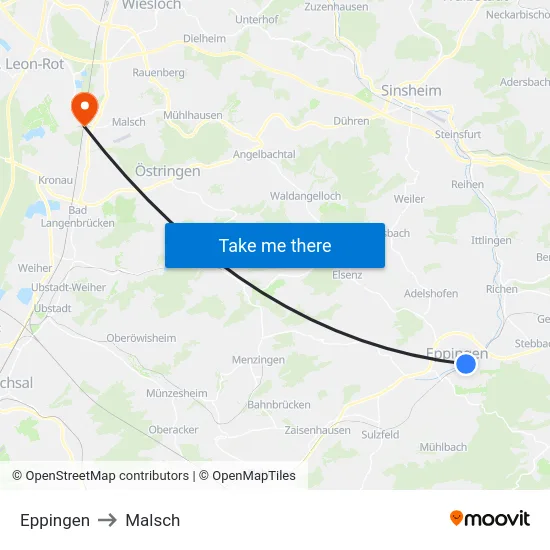 Eppingen to Malsch map