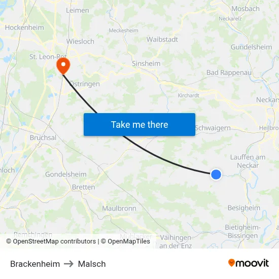 Brackenheim to Malsch map