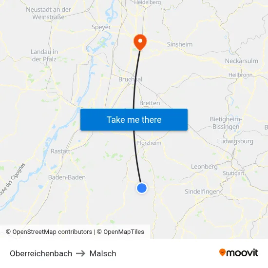 Oberreichenbach to Malsch map