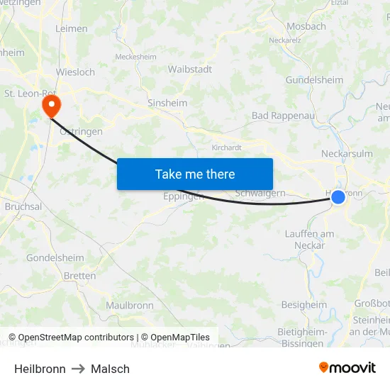 Heilbronn to Malsch map