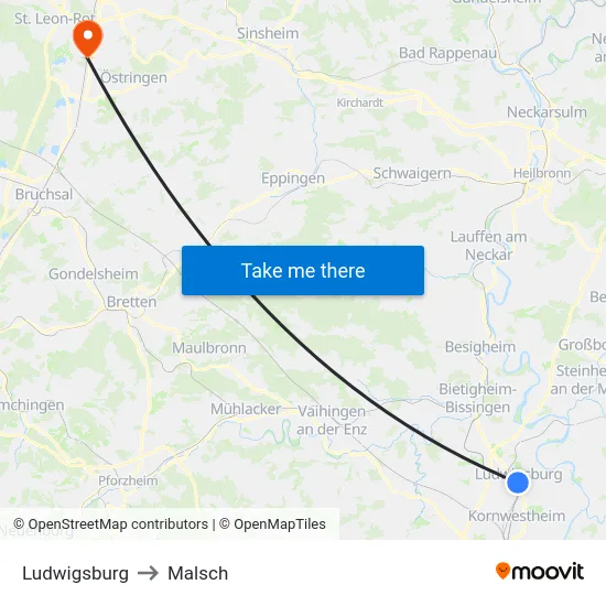 Ludwigsburg to Malsch map