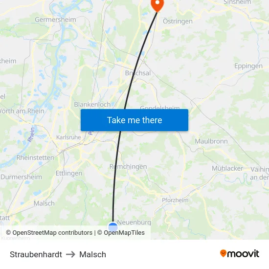 Straubenhardt to Malsch map