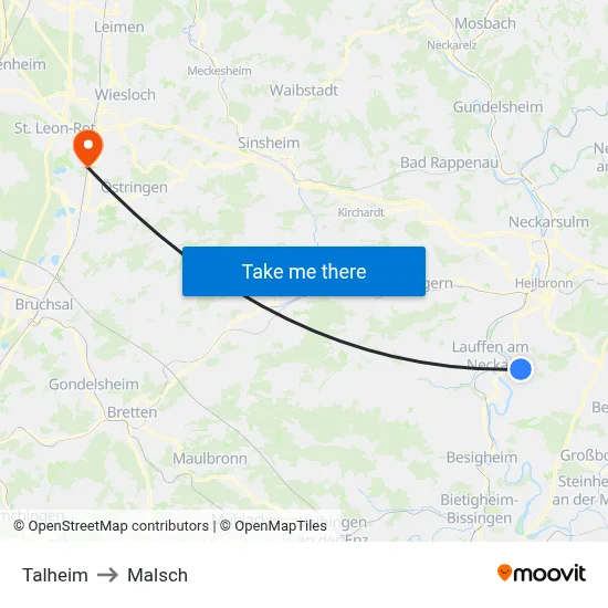 Talheim to Malsch map