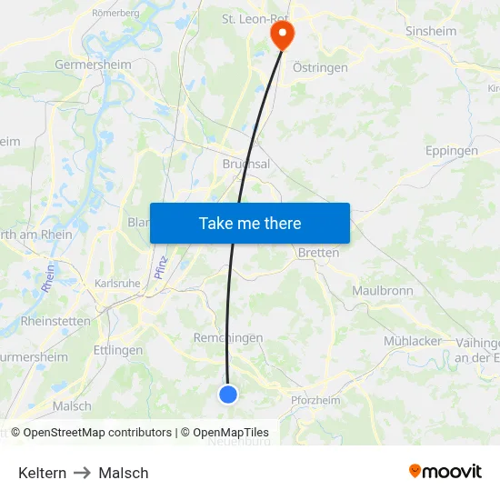 Keltern to Malsch map