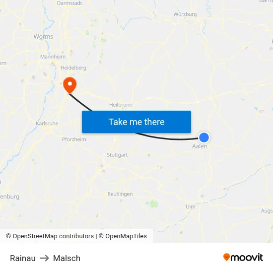 Rainau to Malsch map