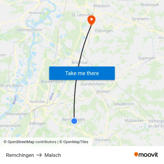 Remchingen to Malsch map