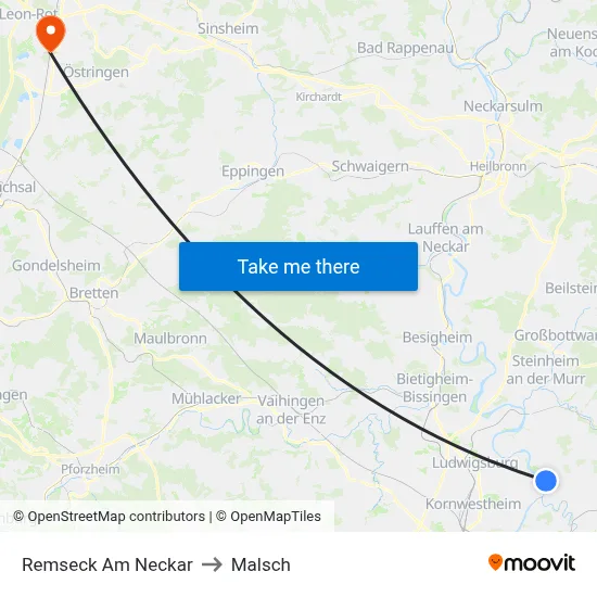 Remseck Am Neckar to Malsch map