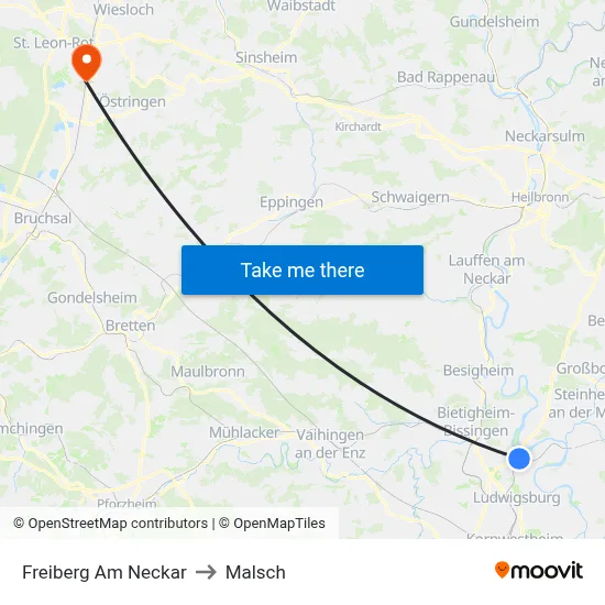 Freiberg Am Neckar to Malsch map