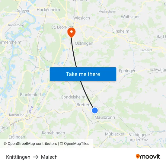 Knittlingen to Malsch map