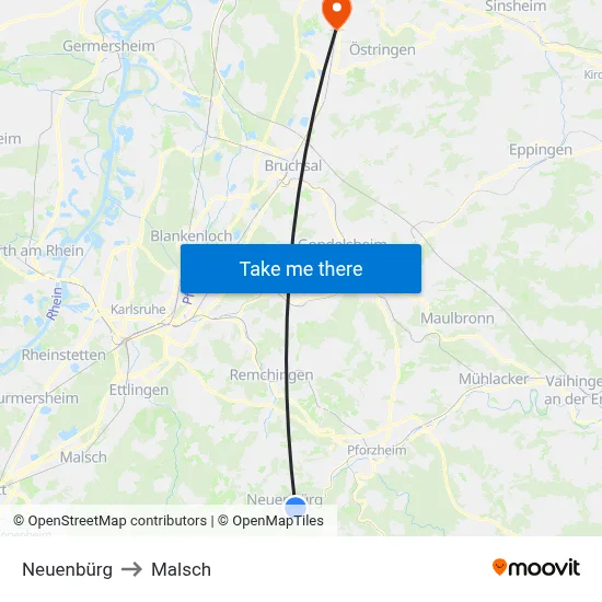 Neuenbürg to Malsch map