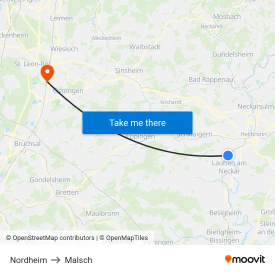 Nordheim to Malsch map