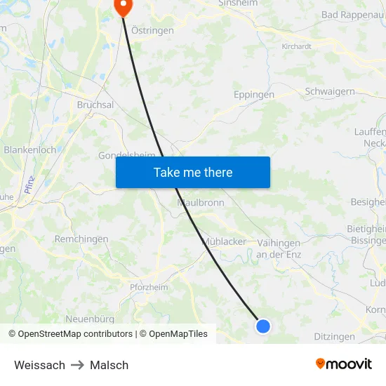 Weissach to Malsch map