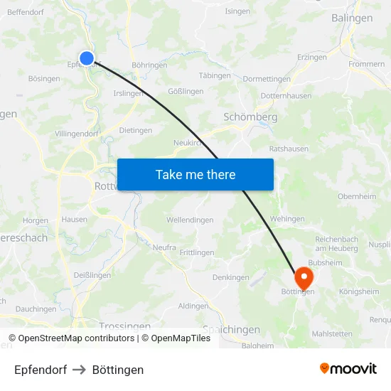 Epfendorf to Böttingen map
