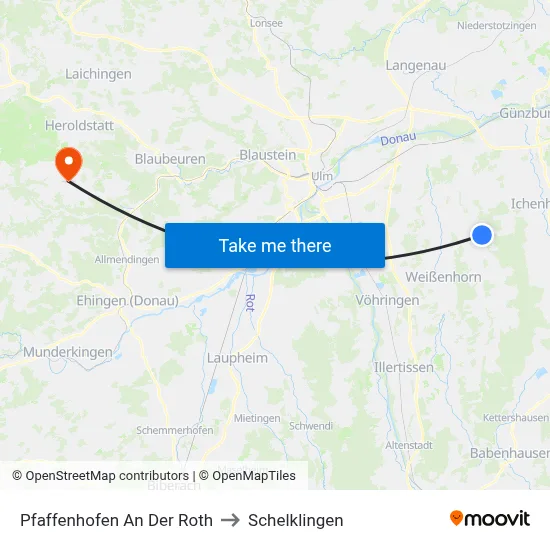 Pfaffenhofen An Der Roth to Schelklingen map