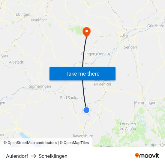 Aulendorf to Schelklingen map