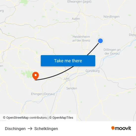 Dischingen to Schelklingen map