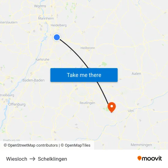 Wiesloch to Schelklingen map